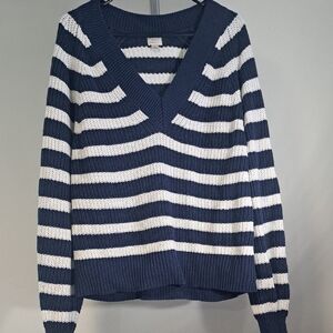 Striped Navy and White V-Neck Sweater By A New Day